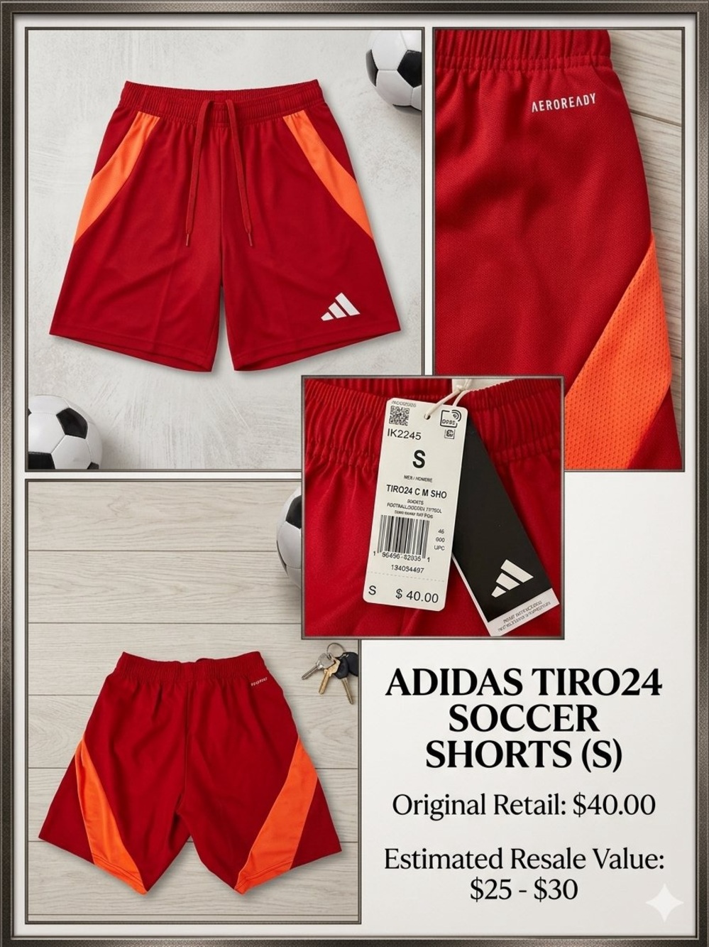 adidas Red Soccer Shorts with Orange Panels